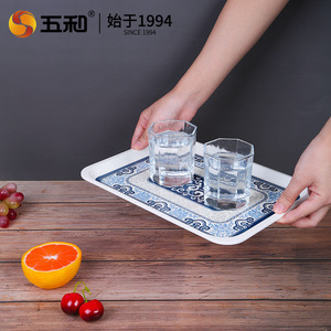 Wuhe Melamine Serving <b>Trays</b> Blue Pattern Rectangular Unbreakable For Hotel <b>Tea</b> Coffee - Product Image 2