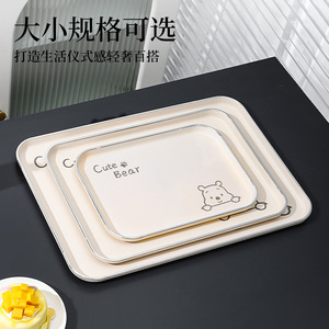 Bandeja rectangular de plástico color crema con diseño de oso, tamaño pequeño, para niños, bandejas para servir - Product Image 2