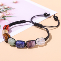 Pulsera Trenzada Unisex de Piedras Naturales JD, Cuentas Cuadradas de Siete Chakras, Brazalete Ajustable, Regalo de Joyería para Bodas