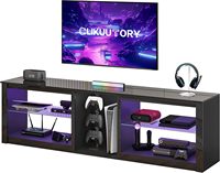 Meuble TV brillant haut de gamme avec éclairage LED, console multimédia moderne avec étagères en verre et rangement pour jeux vidéo, idéal pour la maison