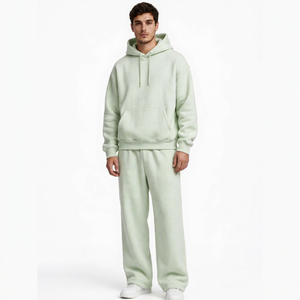 Conjunto Deportivo con Capucha para Hombre, Color Verde Menta, Corte Holgado, Sudadera de Manga Larga y Pantalones Deportivos, Casual para Invierno - Product Image 1