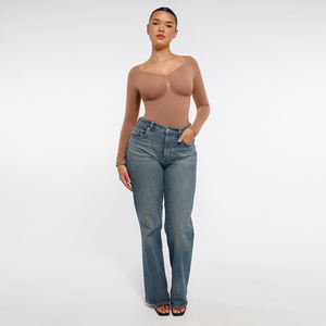 Горячая распродажа: женский боди с V-образным вырезом, поддержкой груди, эффектом лифтинга ягодиц, длинными рукавами, из спандекса, для повседневной носки - Product Image 5