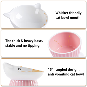 Gamelle double en céramique multicolore pour animaux de compagnie, grande capacité, anti-renversement, avec protection de cou, pour chiens et chats - Product Image 3