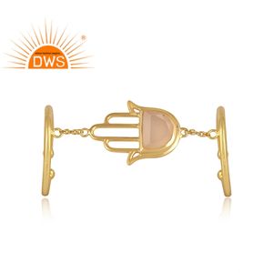 Rose Chalcedony Gemstone Ring Yellow Gold Plated 925 Silver Statement Fashion Girls Ring Jewelry Manufacturer - Product Image 2