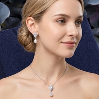 Tendances 2026 : Parure de bijoux de luxe en cuivre, ensemble collier et boucles d'oreilles en zircon CZ goutte d'eau, parures de mariage, parure de bijoux de mariée en perles pour femme