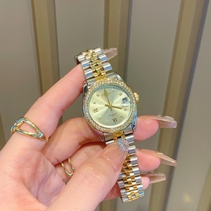 Orologio al Quarzo di <span class=keywords><strong>Lusso</strong></span> alla Moda per <span class=keywords><strong>Donna</strong></span> con Diamanti, Quadrante con Calendario, 31mm, Cinturino in Lega Bicolore, Resistente all'Acqua 30M - Product Image 1