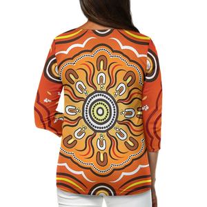 Camiseta abotonada para <span class=keywords><strong>mujer</strong></span>, 3/4 Camiseta de manga, camisetas con patrón <span class=keywords><strong>aborigen</strong></span> tribal <span class=keywords><strong>australiano</strong></span>, camiseta informal diaria, camisetas Vintage para <span class=keywords><strong>mujer</strong></span> - Product Image 2