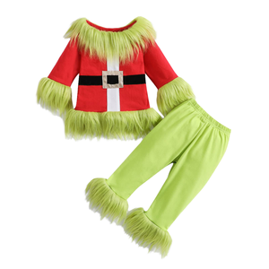 Conjunto Infantil Inspirado en <span class=keywords><strong>Grinch</strong></span> con Ribete de Piel Sintética, Top y Pantalones para Disfraces Navideños y Fiestas de Navidad, Precio al por Mayor - Product Image 3