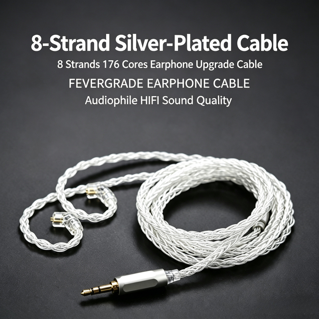 8 Strand Silver-Plated IEM Upgrade Cable 0.78mm 2 Pin Over-Ear Hook HiFi 3.5mm Gold Plug for Audiophile Musician