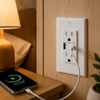 Stopkontak Dinding Pengisian Cepat Standar AS PD20W dengan Port USB Type-C dan USB-A, Panel PC, Arus Terukur 15A, 2 Stopkontak AC untuk Penggunaan Rumah Tangga
