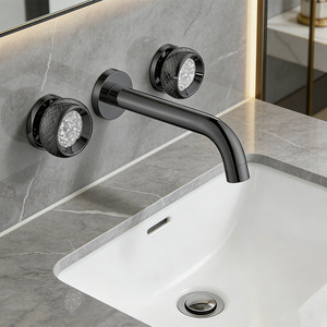 Robinet mélangeur mural en laiton gris anthracite haut de gamme pour meuble de salle de bain, type encastré, anti-éclaboussures avec mousseur d'eau - Product Image 1