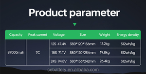 แบตเตอรี่โดรนยกของหนัก ลดราคาพิเศษ 87000mah 88000mah 300wh/kg 6S 8S 12S 14S 16S 7C แบบกึ่งโซลิดสเตท สำหรับงานสำรวจ 88000mah-6S Hig - Product Image 4