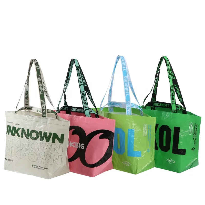 Manico Logo personalizzato tessuto di grande capacità PP tessuto Shopping Tote bag doppio manico PP tessuto borse per la spesa