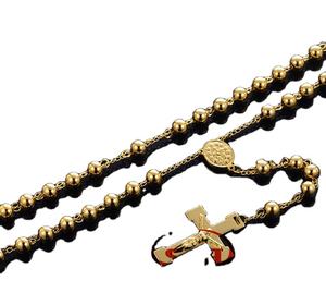 धार्मिक 8 मिमी बीड पुरुषों की श्रृंखला स्टेनलेस स्टील बीड हार हार श्रृंखला रोसेरी जेसस क्रिस्ट क्रॉस पेलेंट हिप पॉप हार - Product Image 1