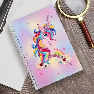 5D Kit buku catatan lukisan berlian buku sketsa bentuk spesial Unicorn buku susu sampul keras keras jahit silang kristal seni berlian DIY