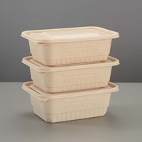 Conteneur alimentaire en amidon de maïs PP compostable et biodégradable, compatible micro-ondes et congélateur, avec couvercles, pour plats à emporter, 500 ml, 750 ml, 1000 ml