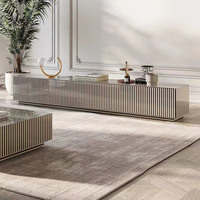 Table basse de designer italienne minimaliste moderne de luxe, design carré, rayures zébrées, bois durable, plateau en verre pour petit salon