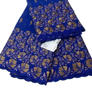 أحدث قماش دانتيل أفريقي أزرق مللكي ، أحجار ويتن ، دانتيل فوال سويسري في سويسرا لخياطة فستان زفاف بيردل النيجيري