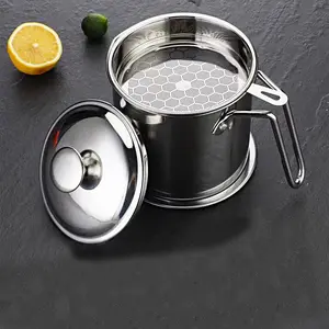 304 Stainless Steel Household Metal Kitchen Oil Pot Residue Separator Detachable Strainer Oiler With Filter