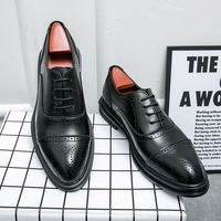 Nouvelles Chaussures Habillées Classiques pour Hommes en Cuir Véritable Souple, Modèle Brogues Oxford à Bout Pointu, Fermeture Facile à Enfiler, Grandes Tailles, Confortables et Formelles