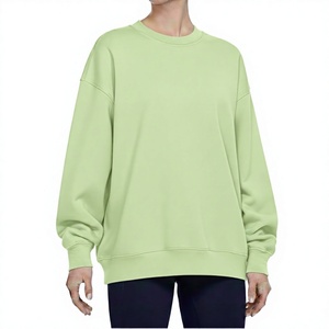 Sweat-shirt oversize pour femme, col rond, 100% coton, épaules tombantes, vert uni, respirant, streetwear, manches longues - Product Image 1
