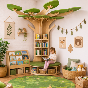 Set di Librerie a Forma di Albero in Legno Montessori, Arredamento Sicuro per Bambini, per Asili, Scuole Materne, Aule Scolastiche e Biblioteche - Product Image 1