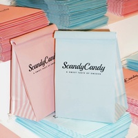 Sacs d'emballage pour bonbons de mariage personnalisés en gros, avec logo, couleur rose rayée, papier résistant à la graisse, recyclables, avec lien torsadé
