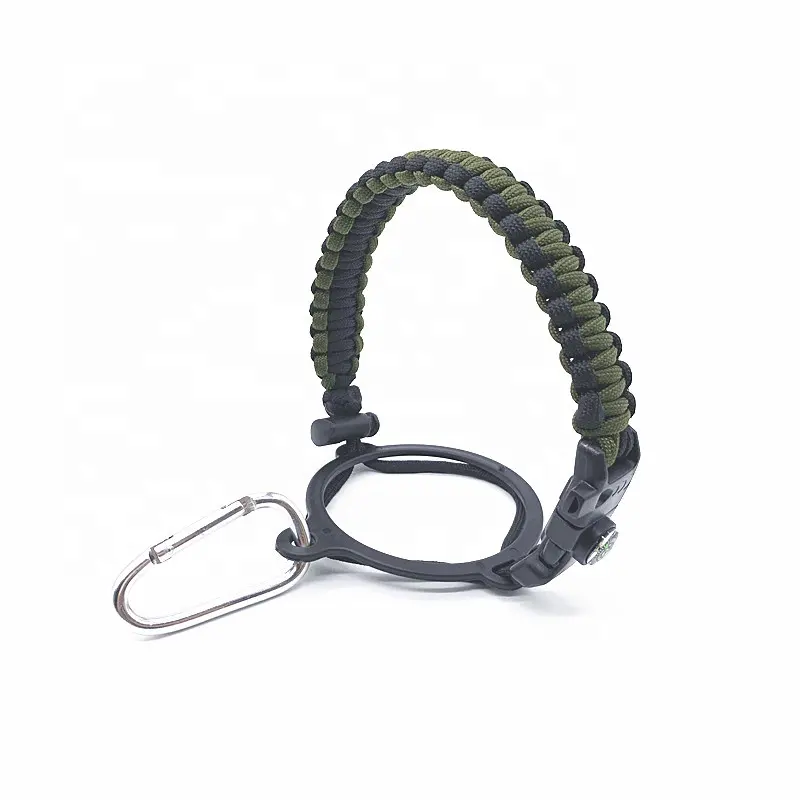 outdoor survival 550 fire starter paracord bottle handle with compass and carabiner for hiking and camping