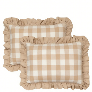 Taies d'oreiller à bords volantés style ferme - Housses de coussin décoratives en gingham rose vintage pour lit et canapé - Product Image 4