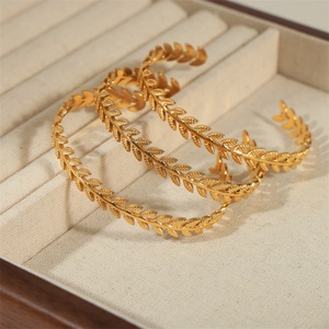Fashion Fine Jewelry 18k <b>Gold</b> Plated Stainless Steel Non Tarnish <b>Adjustable</b> Leaves Bangles <b>Bracelet</b> - Product Image 2