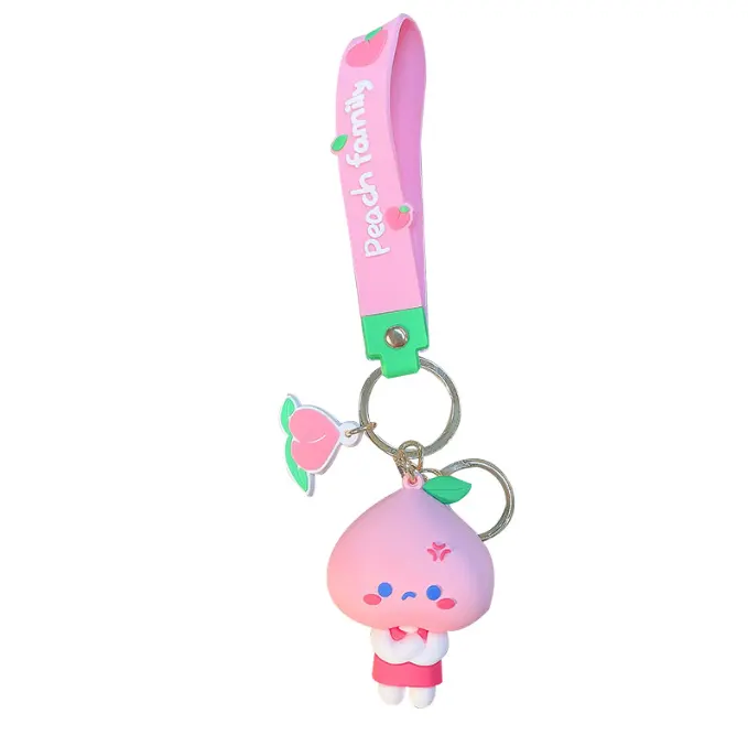 cute pink peach family keychain cartoon PVC dropper doll bag pendant car key ring
