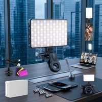Lampe LED Selfie pour Téléphone Rechargeable 3000mAh 2500-9000K, Lumière d'Appoint à Clipser avec Films de Couleur/Diffuseur CRI95+ Dimmable 12W ABS