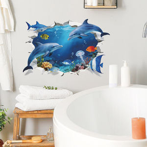 Autocollant mural océanique 3D effet mur brisé en PVC étanche, motif <span class=keywords><strong>dauphin</strong></span>, idéal <span class=keywords><strong>pour</strong></span> <span class=keywords><strong>salle</strong></span> de <span class=keywords><strong>bain</strong></span> et chambre d'enfant - Vente chaude - Product Image 5