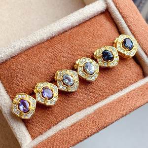 Boucles d'oreilles clous en Tanzanite naturelle, Aigue-marine et Topaze bleue <span class=keywords><strong>de</strong></span> <span class=keywords><strong>Londres</strong></span>, en argent 925, pierres précieuses ovales 5x7mm, vente en gros - Product Image 4