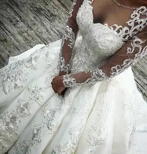 Vendita calda Lace Up Corsetto Abiti Da Sposa 2020 di Sfera Abiti Da Sposa Maniche Lunghe Appliques Africano Abito Da Sposa