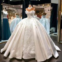 Lsml059 Robe de mariée style jupe en satin Mikado, ornée de strass brillants, épaules dénudées, traîne cathédrale Jancember