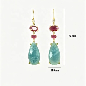 Nouvel Arrivage <span class=keywords><strong>en</strong></span> Gros : Boucles d'Oreilles Pendante Goutte d'Eau <span class=keywords><strong>en</strong></span> Aigue-Marine Naturelle avec Zircon Rouge <span class=keywords><strong>pour</strong></span> Femme - Product Image 3