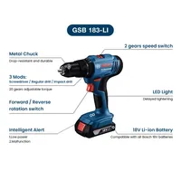 Perceuse-visseuse électrique Bosch GSB 183-LI, perceuse à percussion sans fil, sans balais, couple de 56 Nm, outils électriques multi-usages pour le bois et le métal