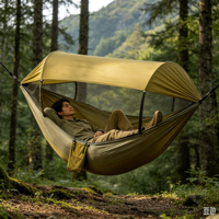 Nouvelle hamac double en nylon pour l'extérieur, design anti-basculement, ouverture rapide automatique, moustiquaire intégrée, longueur 260 cm, idéal pour le camping et la randonnée