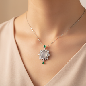 Pendentif en cristal Qingyabailu Feicui, argent S925 serti de jadéite et d'émeraude, collier féminin classique luxueux et exquis - Product Image 2
