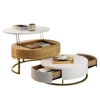Table basse ronde avec tiroir rotatif et plateau relevable pour le salon