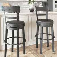 Tabouret de bar moderne en similicuir PU avec dossier en bois, pivotant, réglable en hauteur, avec accoudoirs, idéal pour la maison, les bars et les hôtels