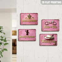 Plaque Métallique Vintage Rose Cowgirl Décoration Murale Western Cactus Cheval pour Chambre de Ferme
