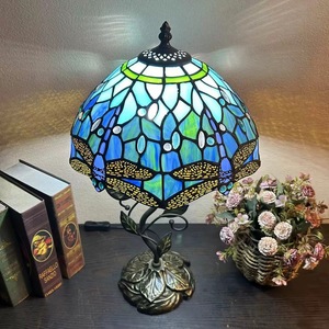 LongHuiJing Tiffany Style Handmade <strong>Table</strong> Lamp Blue Dragonfly Stained <strong>Glass</strong> Desk <strong>Light</strong> 20*12In Size E26 Flexible for Bedrooms - Product Image 4