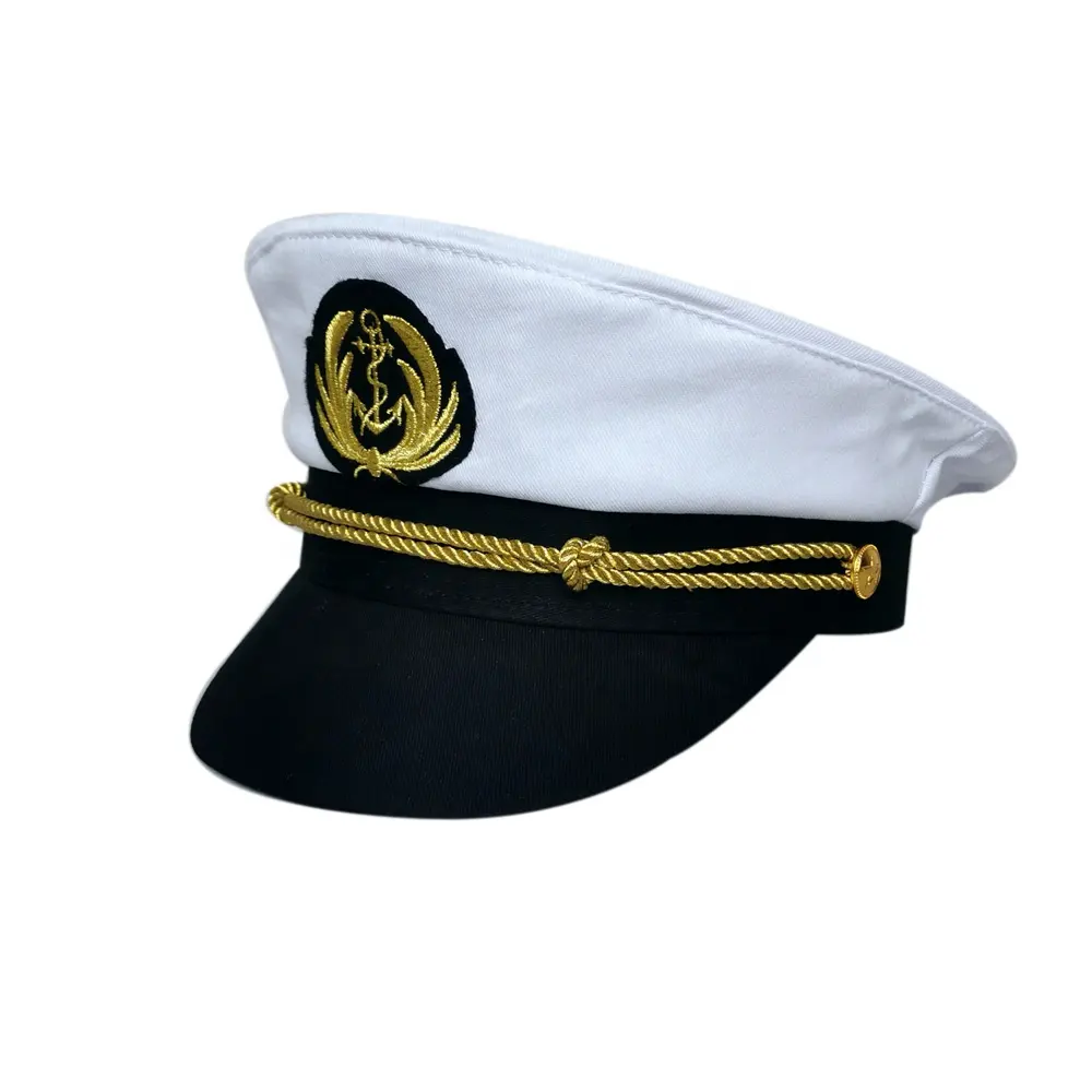 Toptan yüksek kaliteli beyaz pembe siyah kapaklar 100% pamuk kaptan yetişkin yat donanma şapkalar
