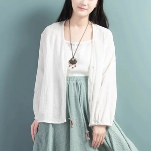 <b>Women's</b> Cotton <b>Linen</b> <b>Cardigan</b> Khaki Solid Color Loose Batwing Sleeve Breathable Outerwear Spring Summer Style - Product Image 2