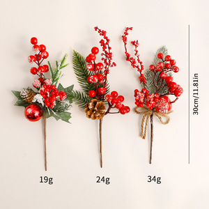 Gran oferta transfronteriza, agujas de pino artificiales, ramas de bayas, adorno navideño, ramo de flores decorativas, fruta al por mayor - Product Image 1