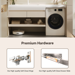 Meuble-lavabo mural moderne <span class=keywords><strong>de</strong></span> 48 pouces avec vasque simple, comptoir en pierre acrylique et miroir intelligent avec armoire intégrée - Product Image 5