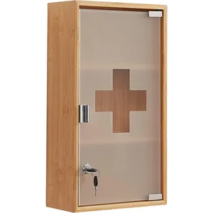 Armoire murale moderne de qualité hospitalière à 3 niveaux <span class=keywords><strong>en</strong></span> <span class=keywords><strong>bambou</strong></span> pour premiers secours et médicaments <span class=keywords><strong>avec</strong></span> clé pour la maison et la salle de bain - Product Image 1