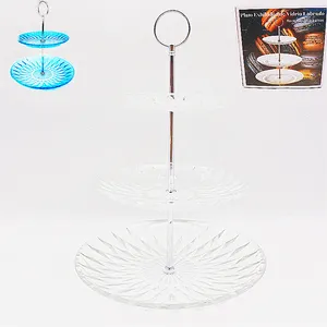 皇家器皿圆形玻璃餐盘套装餐具华丽茎蛋糕架2层和3层玻璃充电器盘